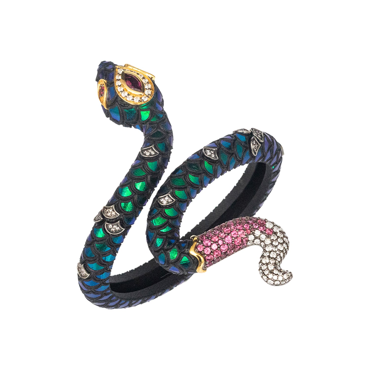 Scarab Serpent Bangle with  Diamond & Pink Tourmaline