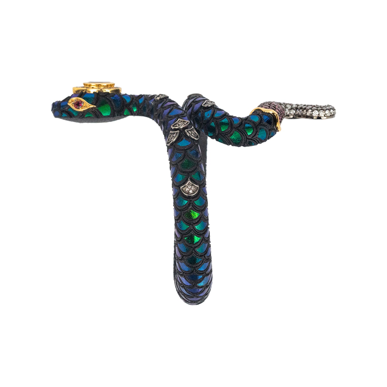 Scarab Serpent Bangle with  Diamond & Pink Tourmaline