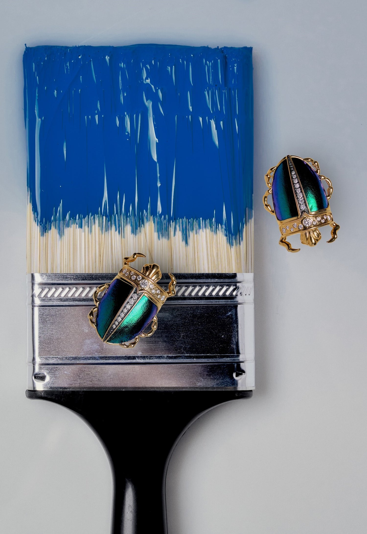 Scarab-Winged Beetle Earrings with Diamond