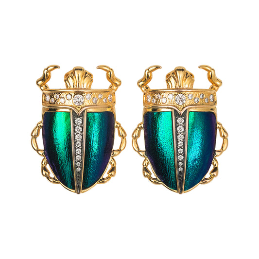 Scarab-Winged Beetle Earrings with Diamond