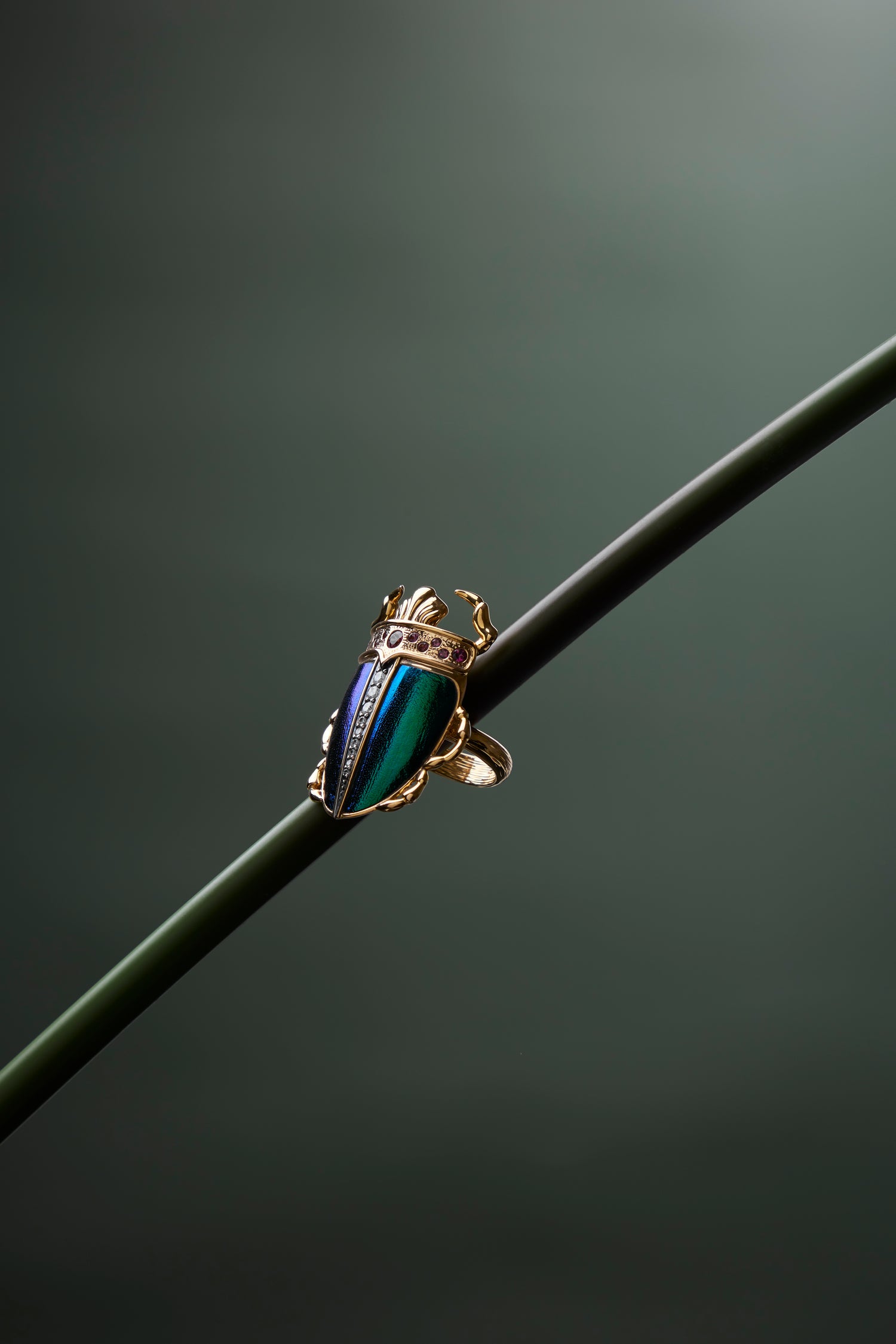 Scarab Beetle Ring with Diamonds & Pink Tourmaline