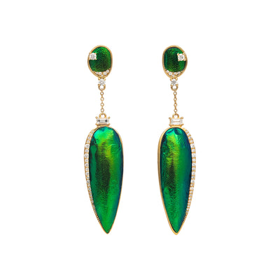 Scarab Wing Drop Earrings with Diamond