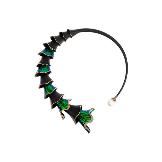 Cascading Scarab Necklace with Diamond & Pearl