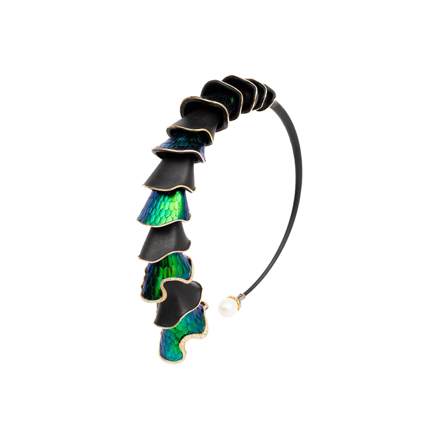 Cascading Scarab Necklace with Diamond & Pearl