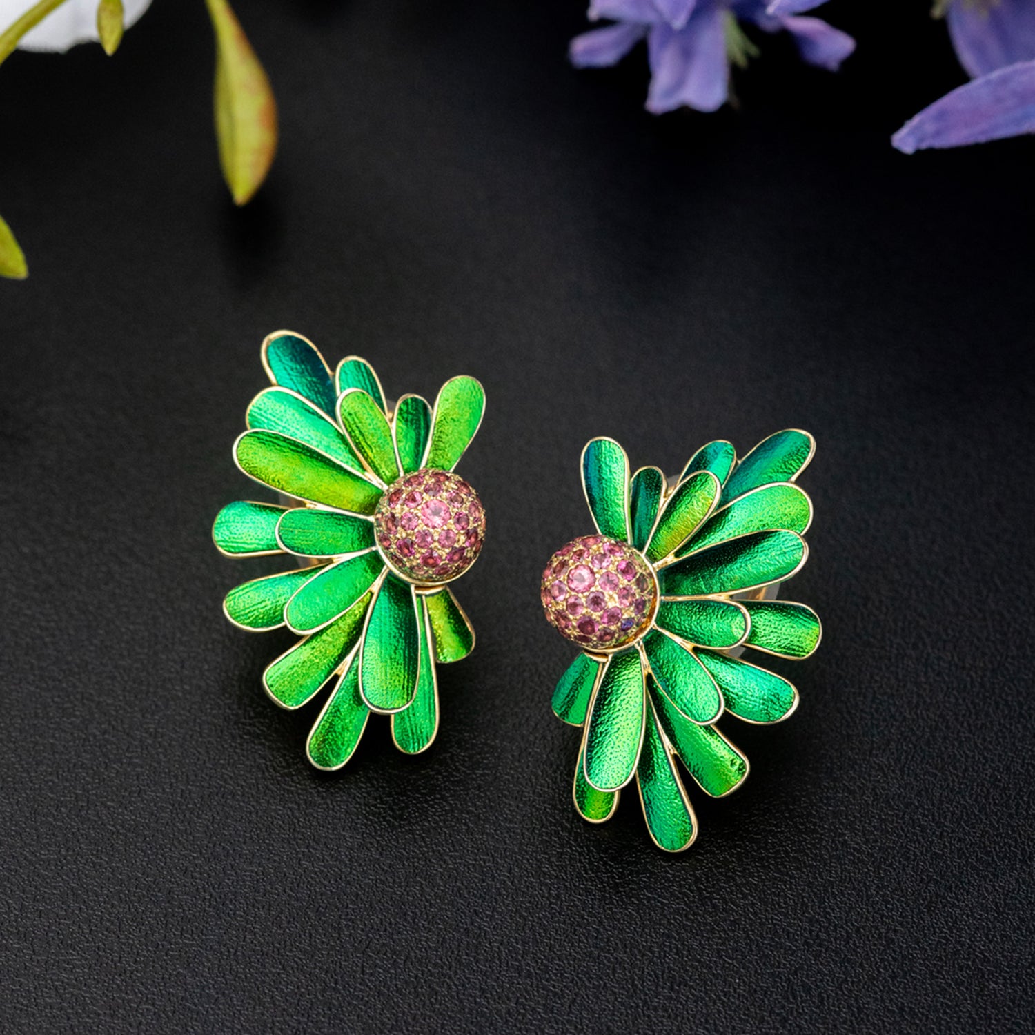 Radiating Scarab Sunburst and Pearl Earrings with Pink Tourmaline