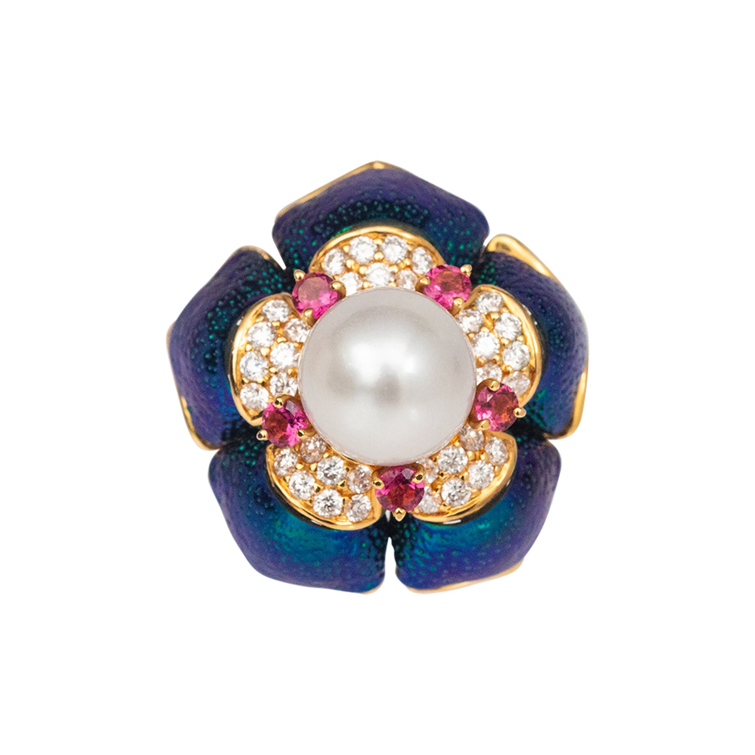 Pearl-Heart and Scarab-Petalled Lotus Ring