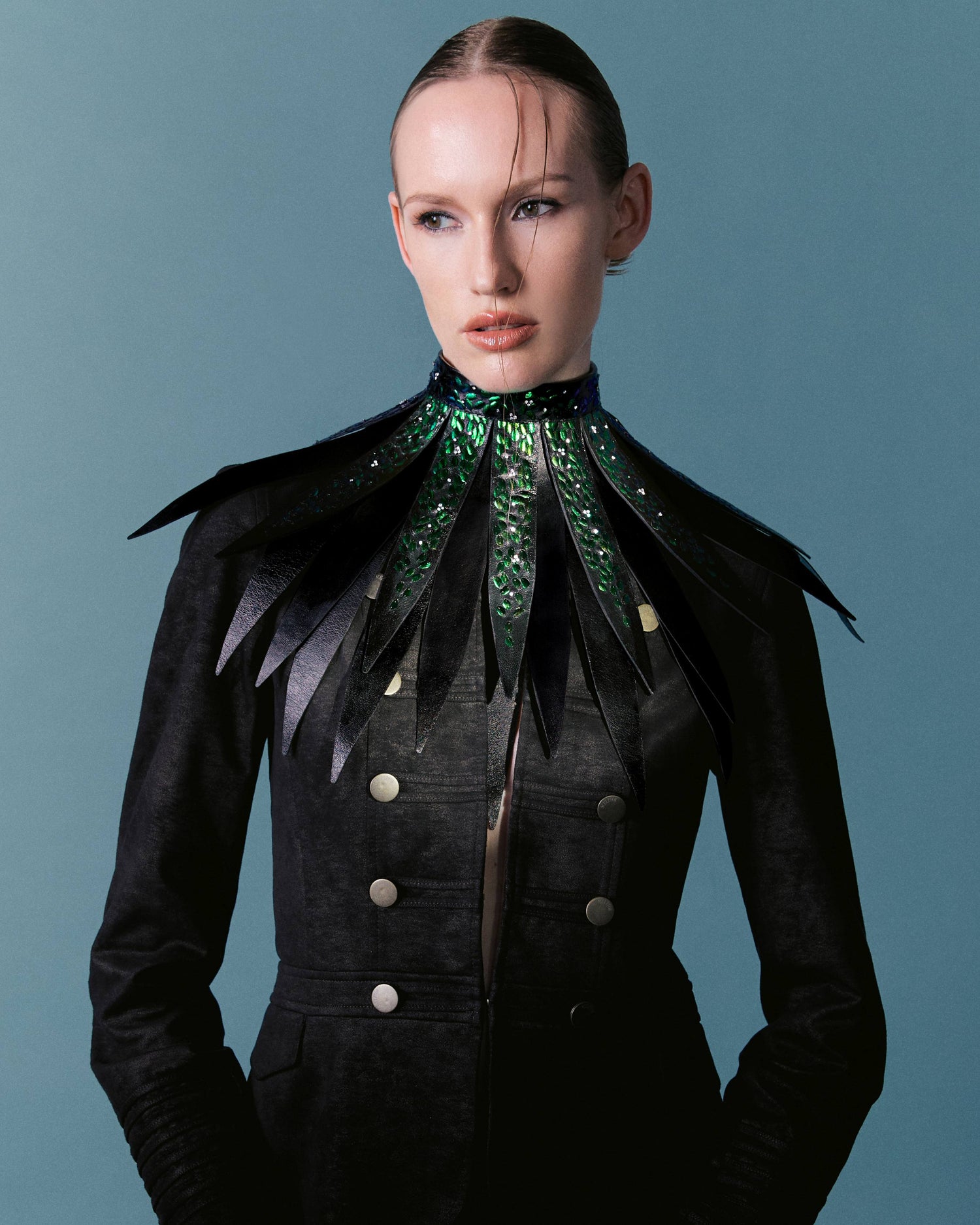 Scarab Couture Feather Collar with Diamond