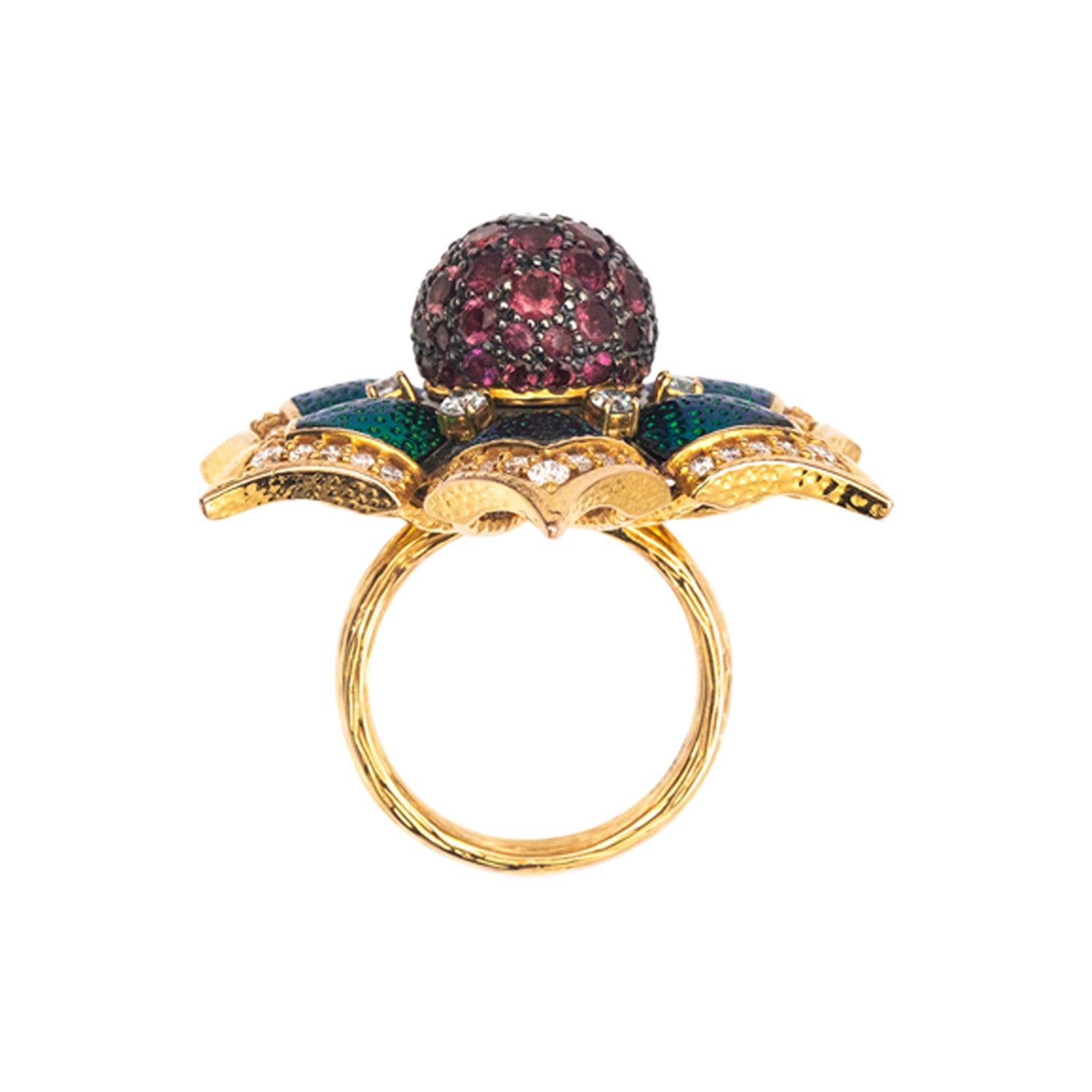Scarab Floral Rosette Ring with Diamond and Pink Tourmaline