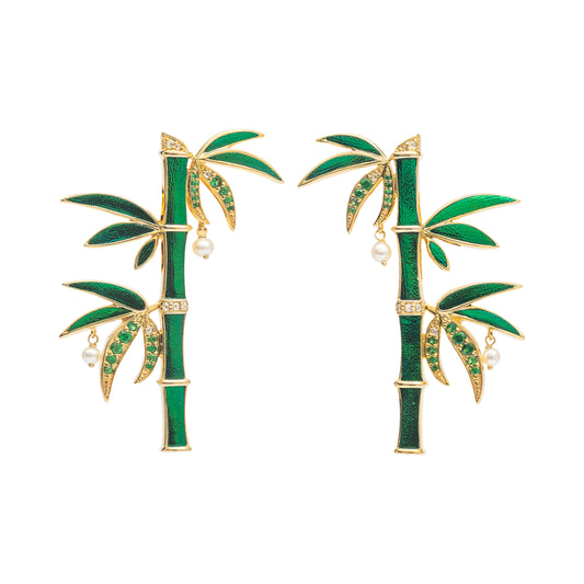 Scarab Bamboo Tree Earrings with Diamond & Tsavorite