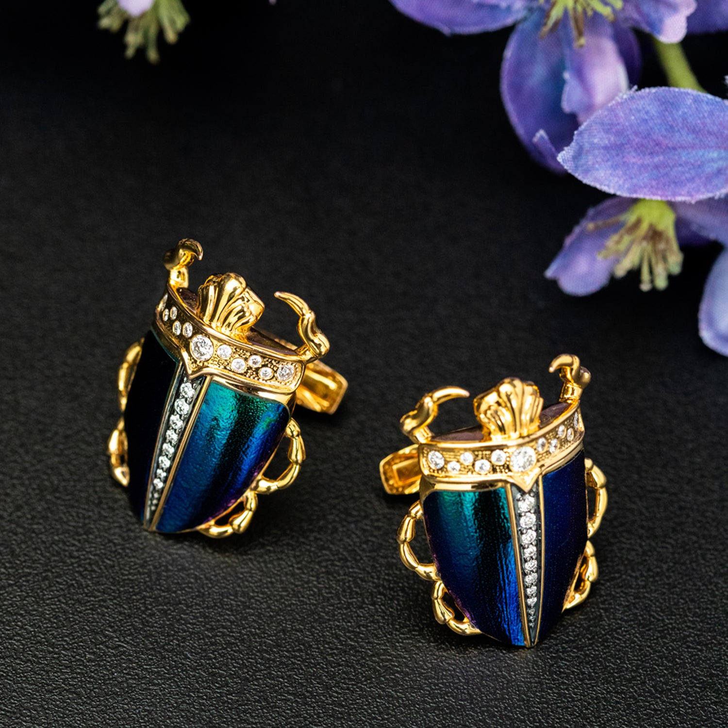 Scarab-Jewelled Beetle Cufflinks with Diamond