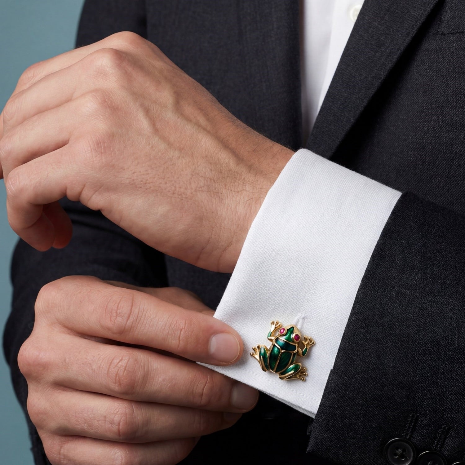 Scarab-Jewelled Toad Cufflinks with Ruby