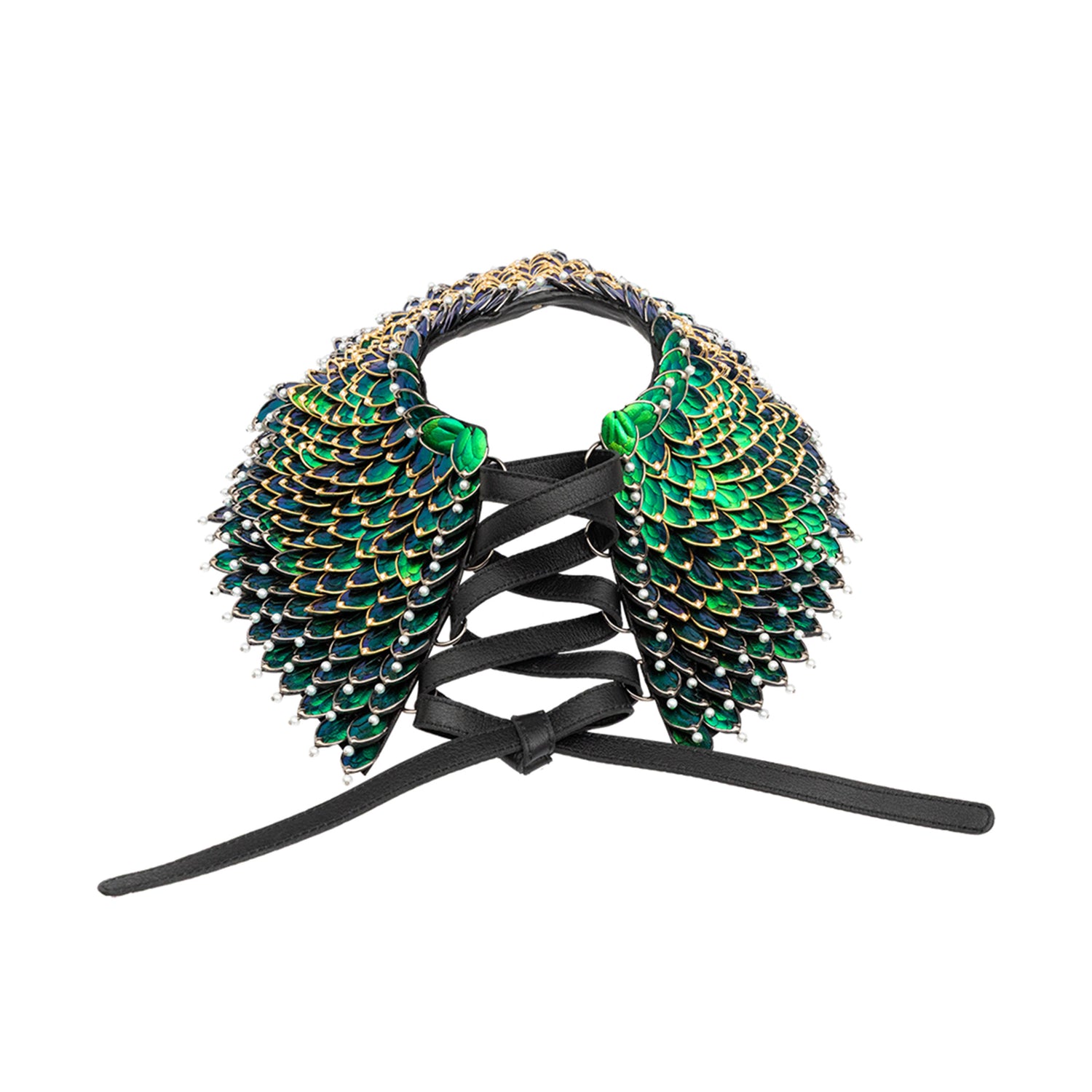 Scarab Couture Crochet Collar with Diamond &  Pearl