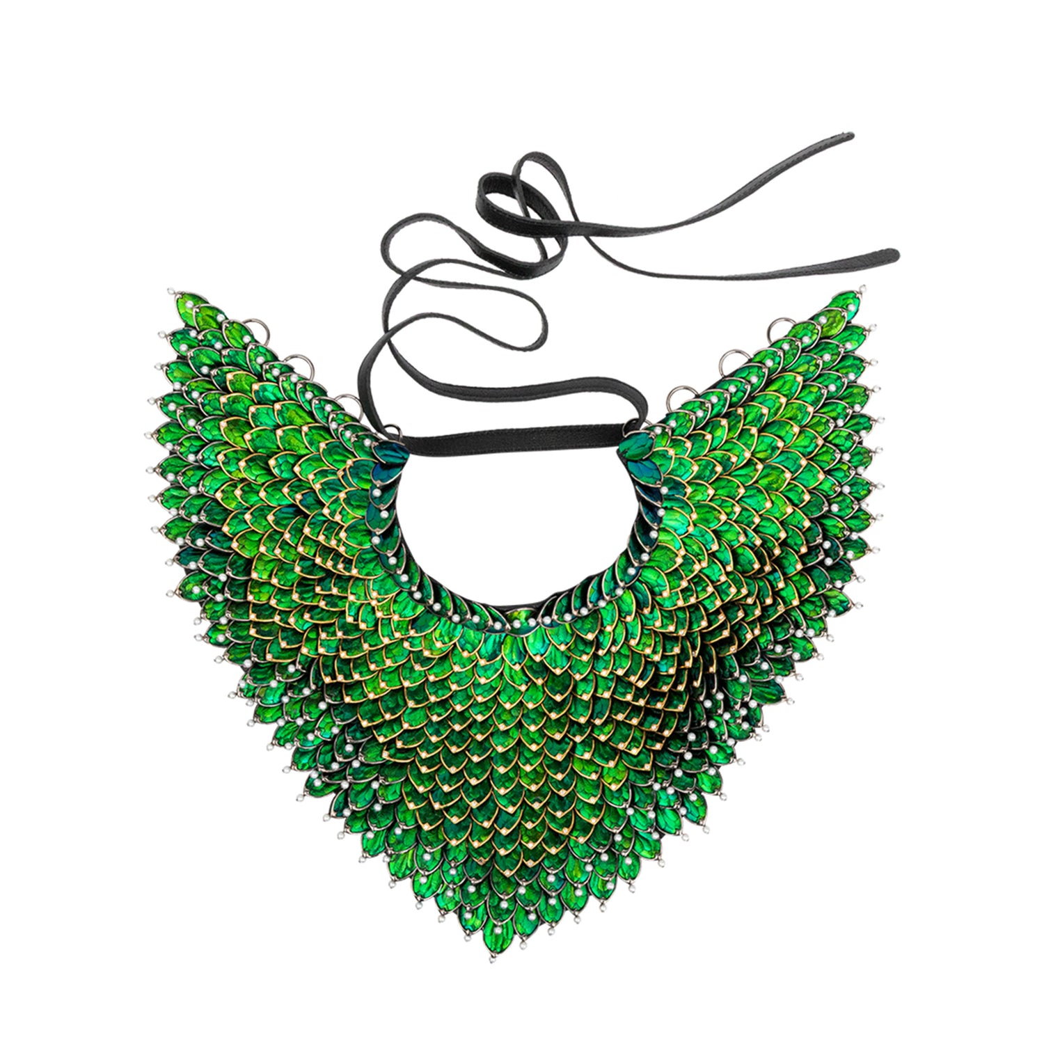 Scarab Couture Crochet Collar with Diamond &  Pearl