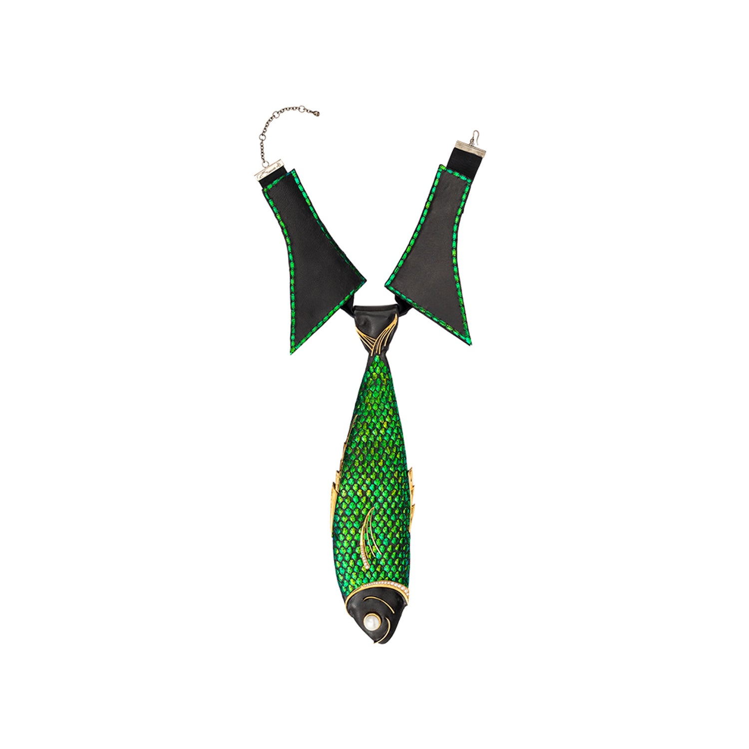 Scarab Leaping Koi Necklace with Pearl