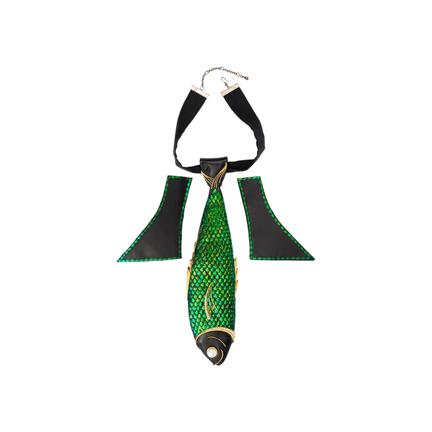 Scarab Leaping Koi Necklace with Pearl