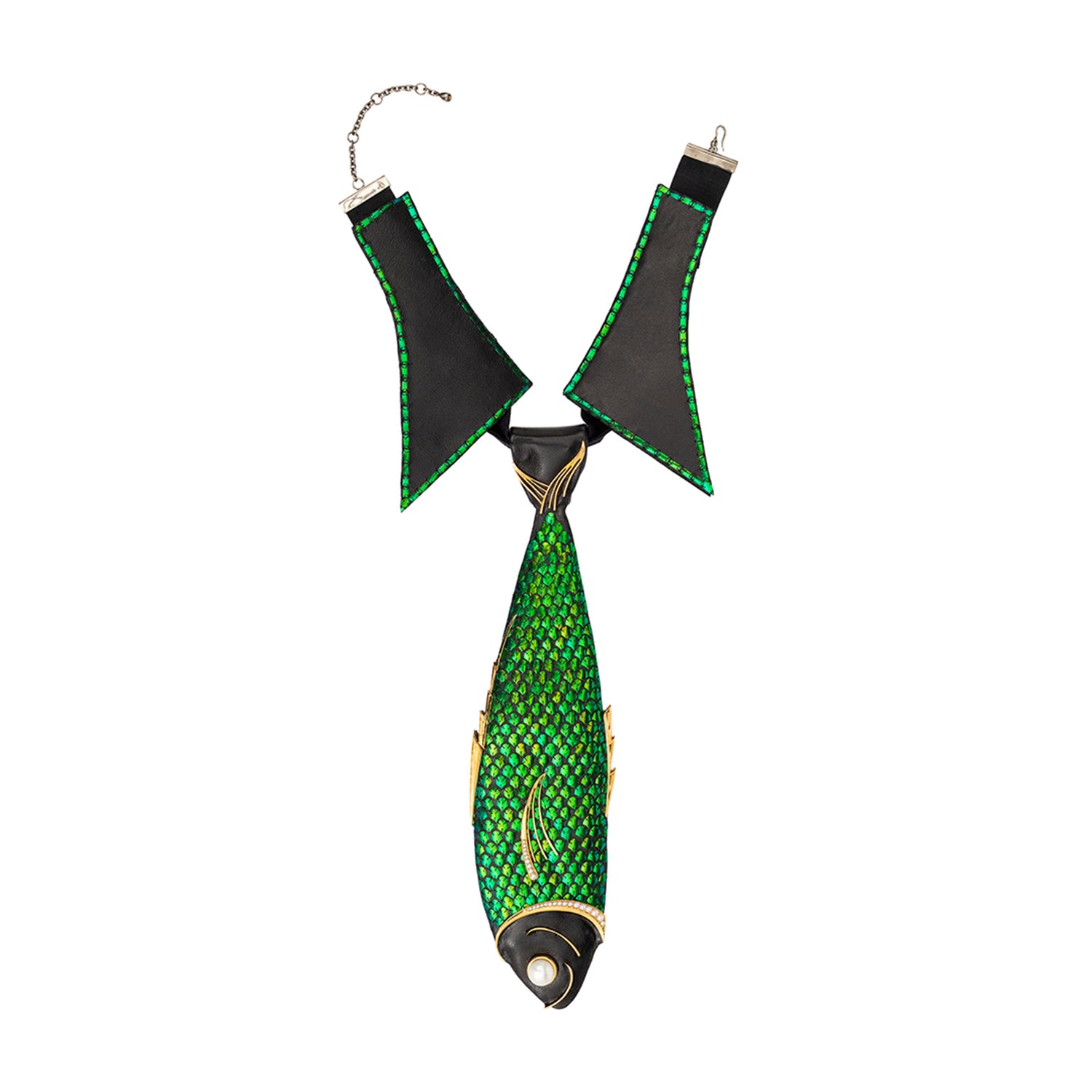Scarab Leaping Koi Necklace with Pearl