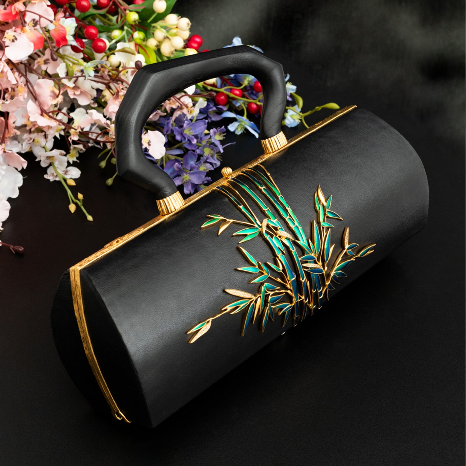 Scarab Bamboo Motif Handbag with Diamond