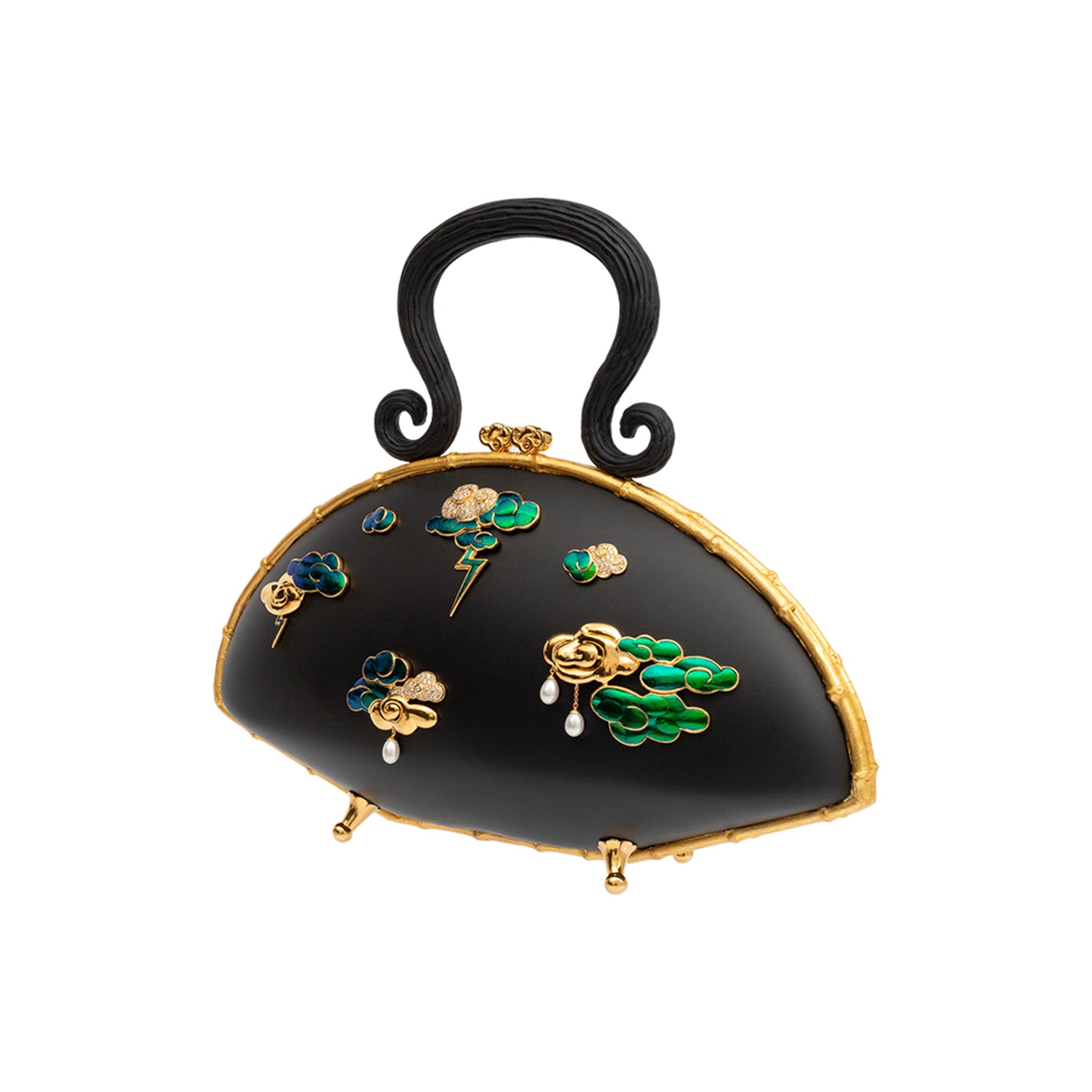 Lightning Struck Drizzle and Cloud Bag with Scarab, Diamond & Pearl