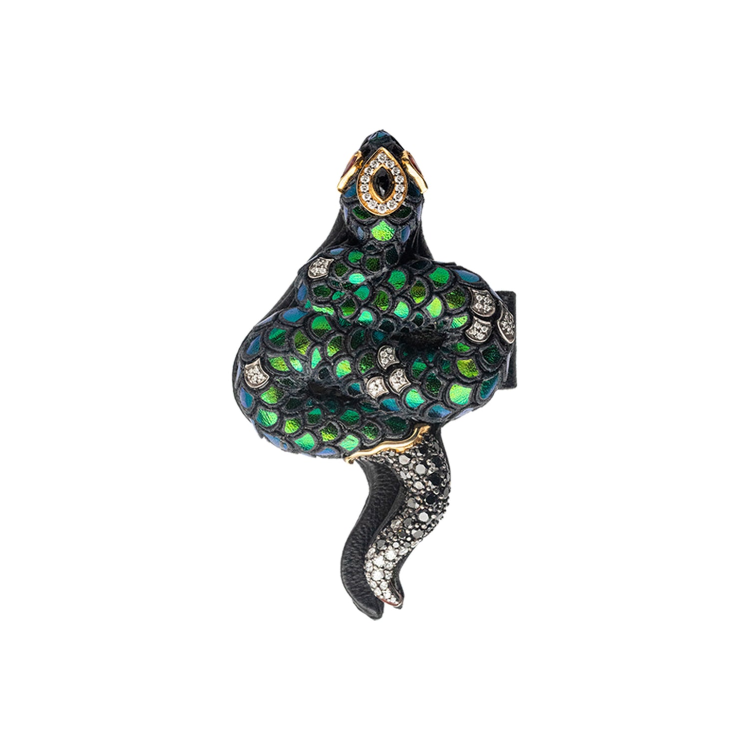 Scarab Serpent Lapel Pin with Diamond and Pink Tourmaline