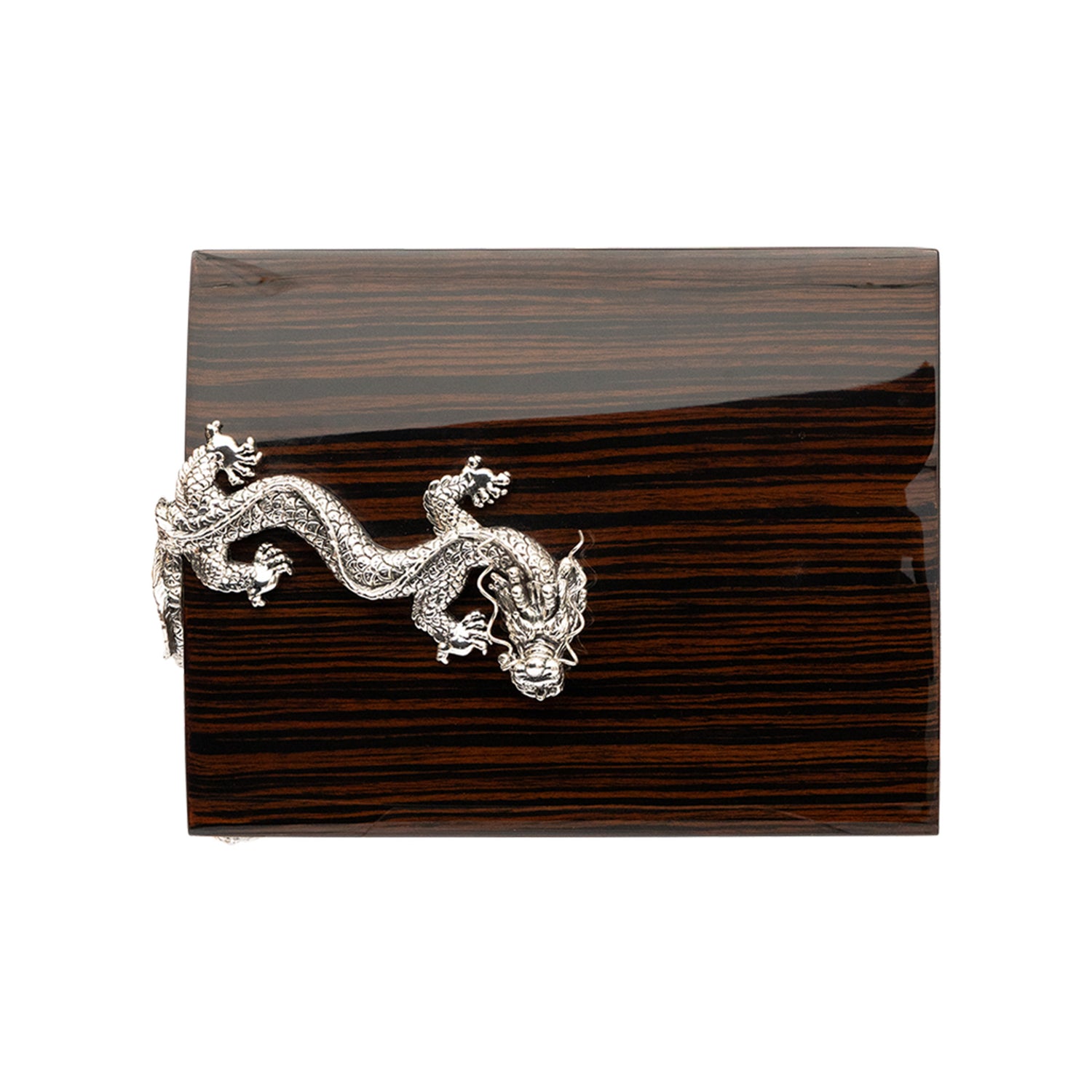 Pommele Cigar Humidor with Silver Dragon
