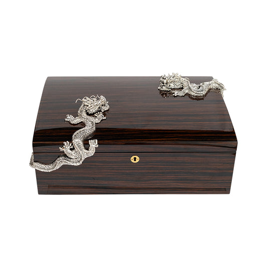 Cigar Humidor with Twin Silver Dragons #L