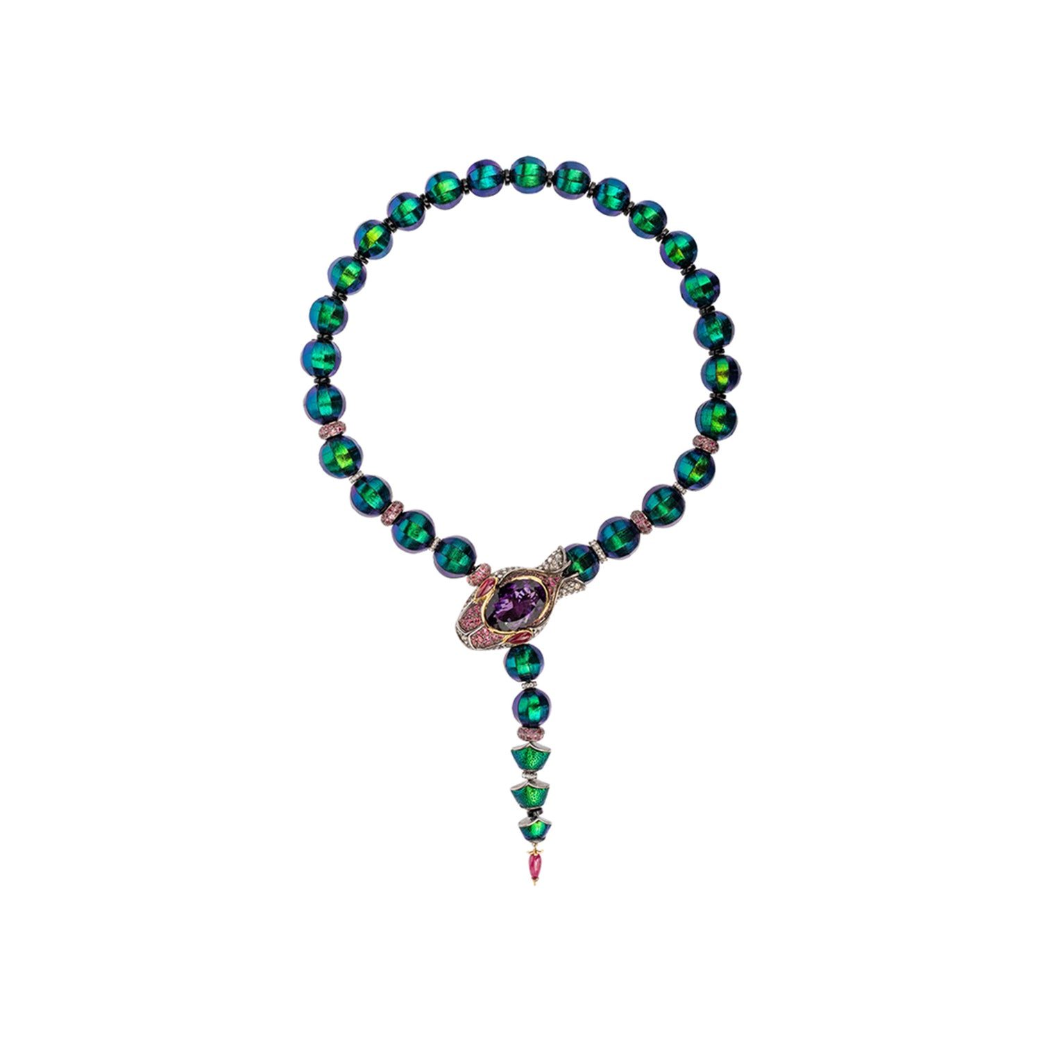 Imperial Scarab & Amethyst Snake Drop Necklace