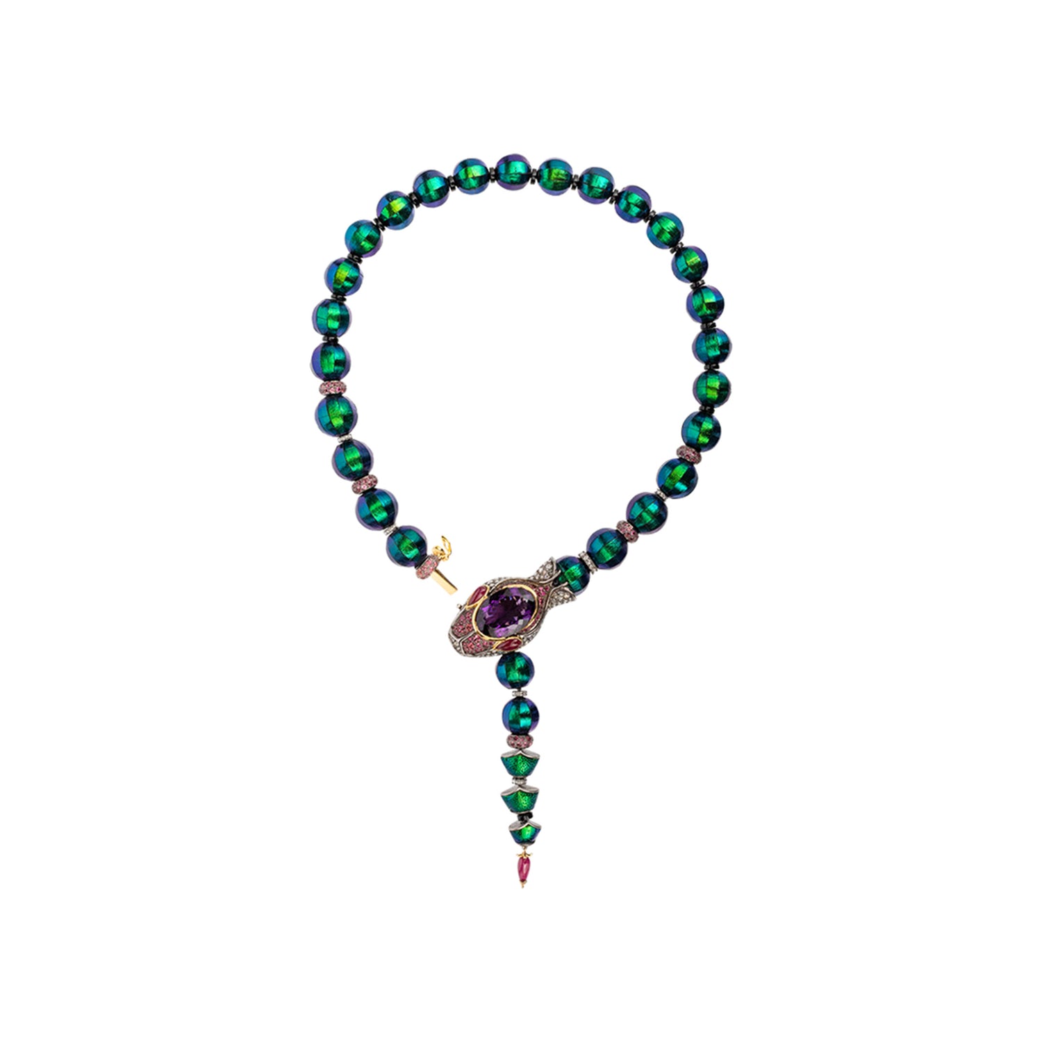 Imperial Scarab & Amethyst Snake Drop Necklace