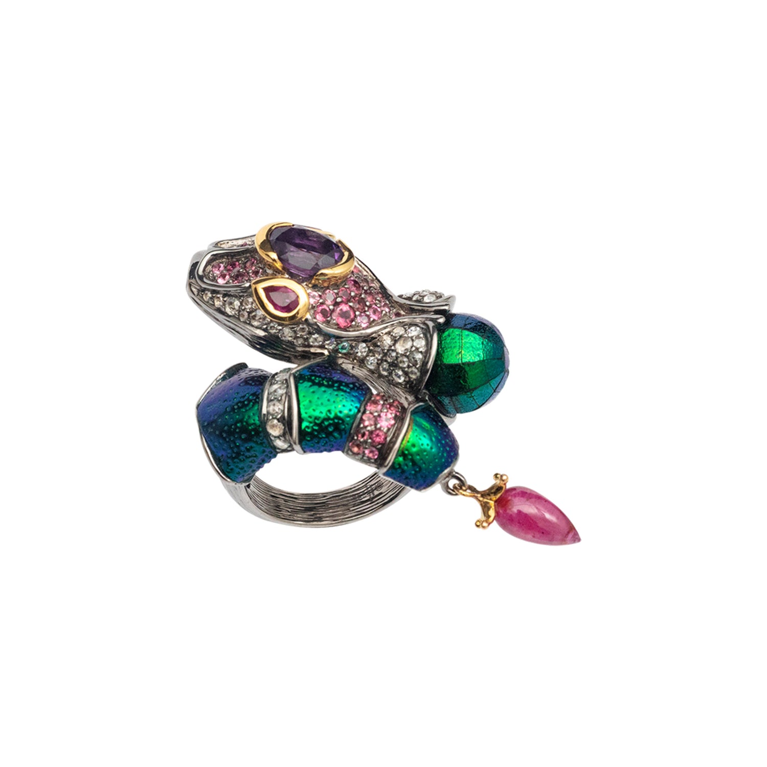 Imperial Scarab & Amethyst Snake Ring