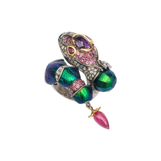 Imperial Scarab & Amethyst Snake Ring