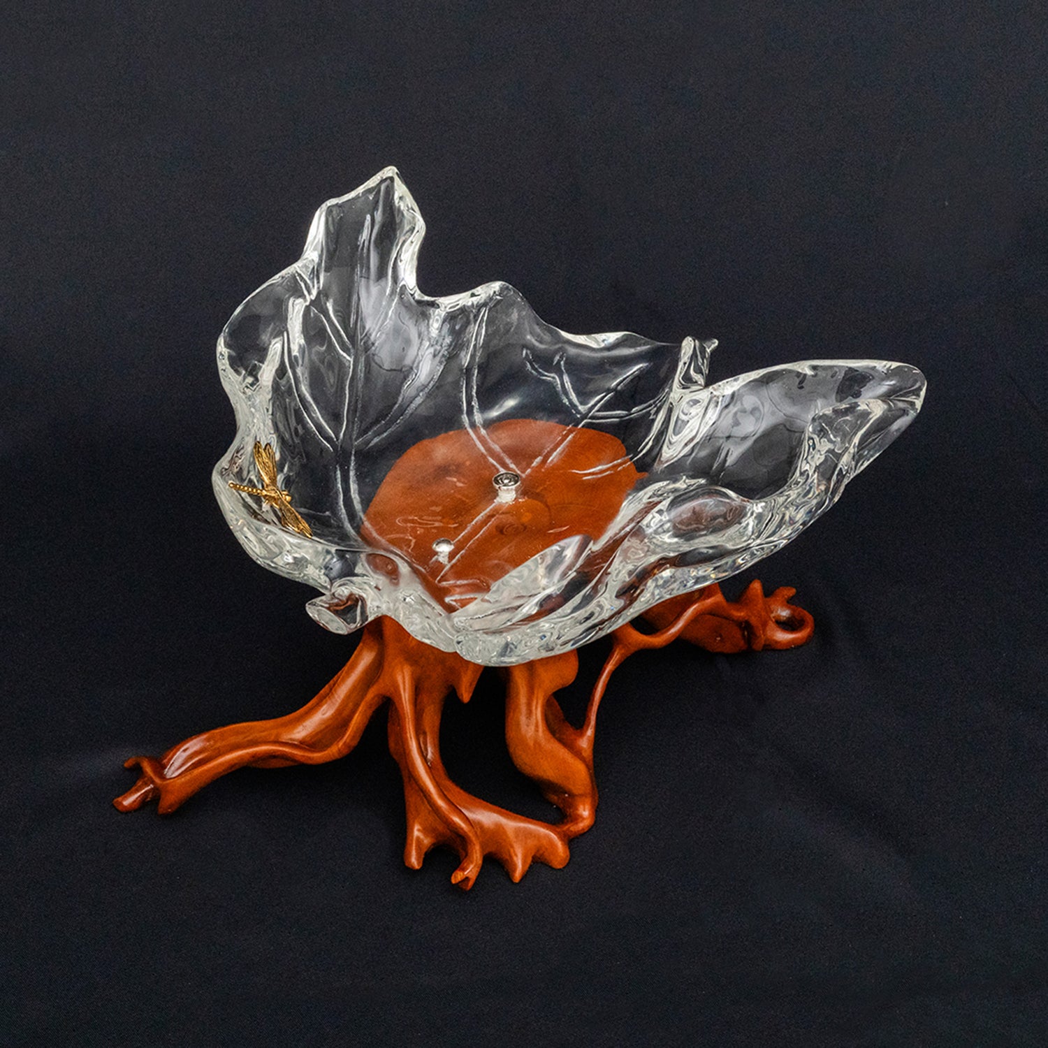 Glacial Maple Leaf Bowl with Golden Dragonfly
