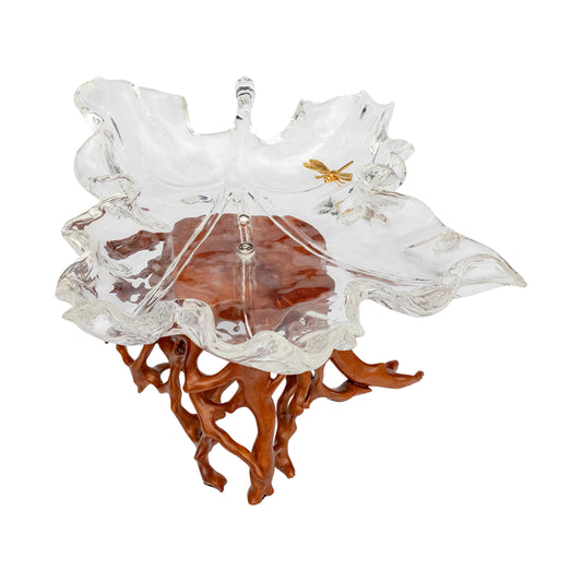 Glacial Maple Leaf Bowl with Golden Dragonfly