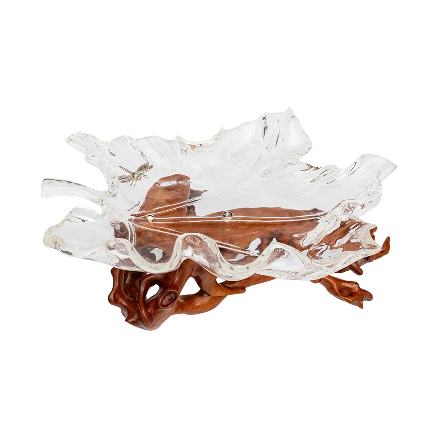 Glacial Maple Leaf Bowl with Moonlit Dragonfly