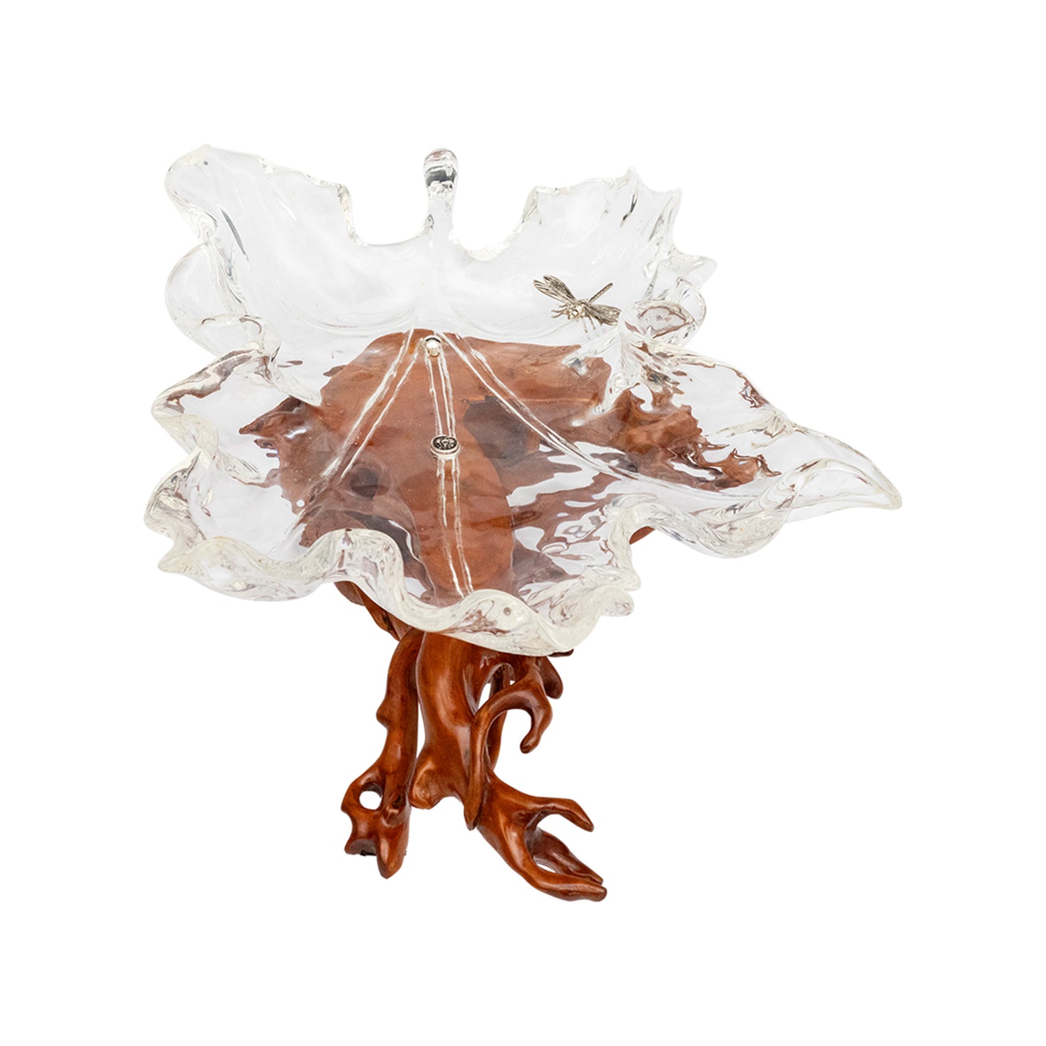 Glacial Maple Leaf Bowl with Moonlit Dragonfly