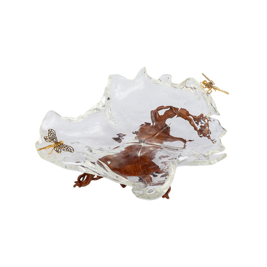 Glacial Maple Leaf Bowl with Golden Dragonflies