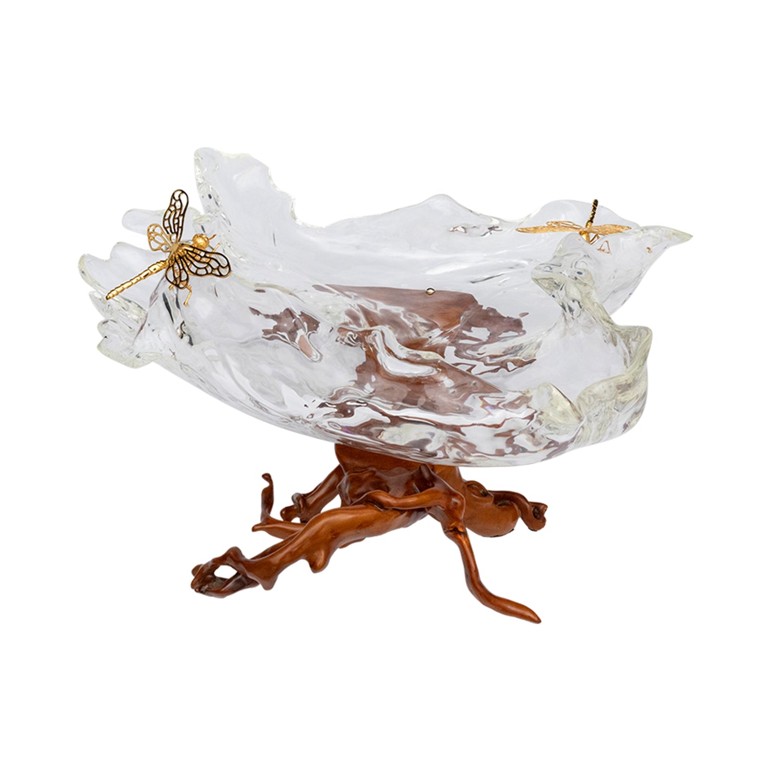 Glacial Maple Leaf Bowl with Golden Dragonflies