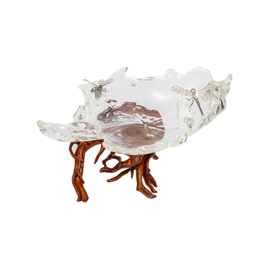 Glacial Maple Leaf Bowl with Moonlit Dragonflies