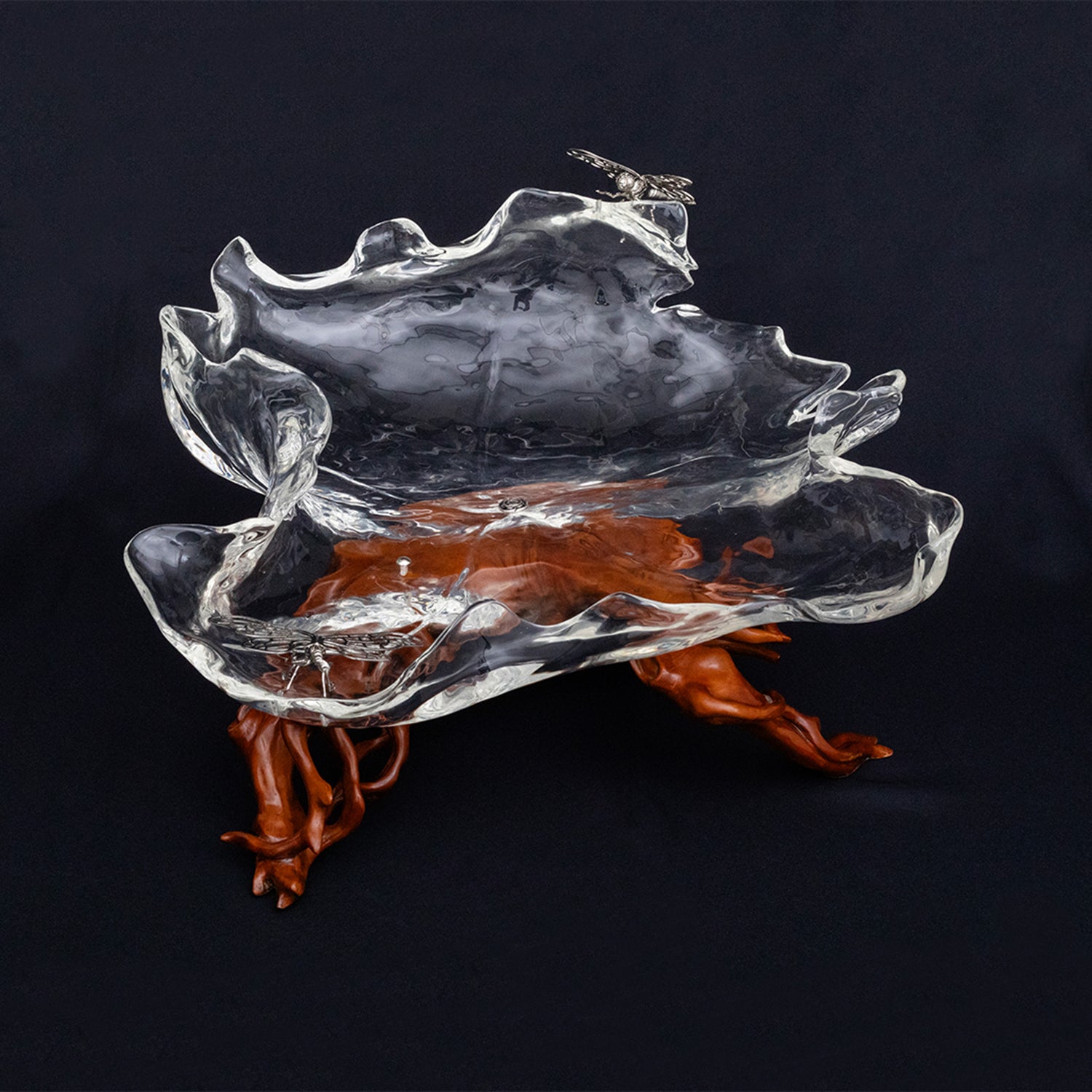 Glacial Maple Leaf Bowl with Moonlit Dragonflies