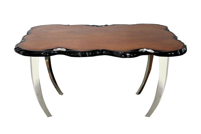 Burl Wood Table with Sterling Silver and Stainless Steel Legs #L