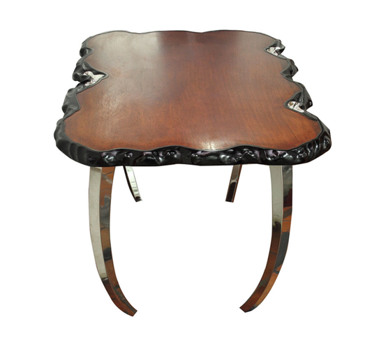 Burl Wood Table with Sterling Silver and Stainless Steel Legs #L