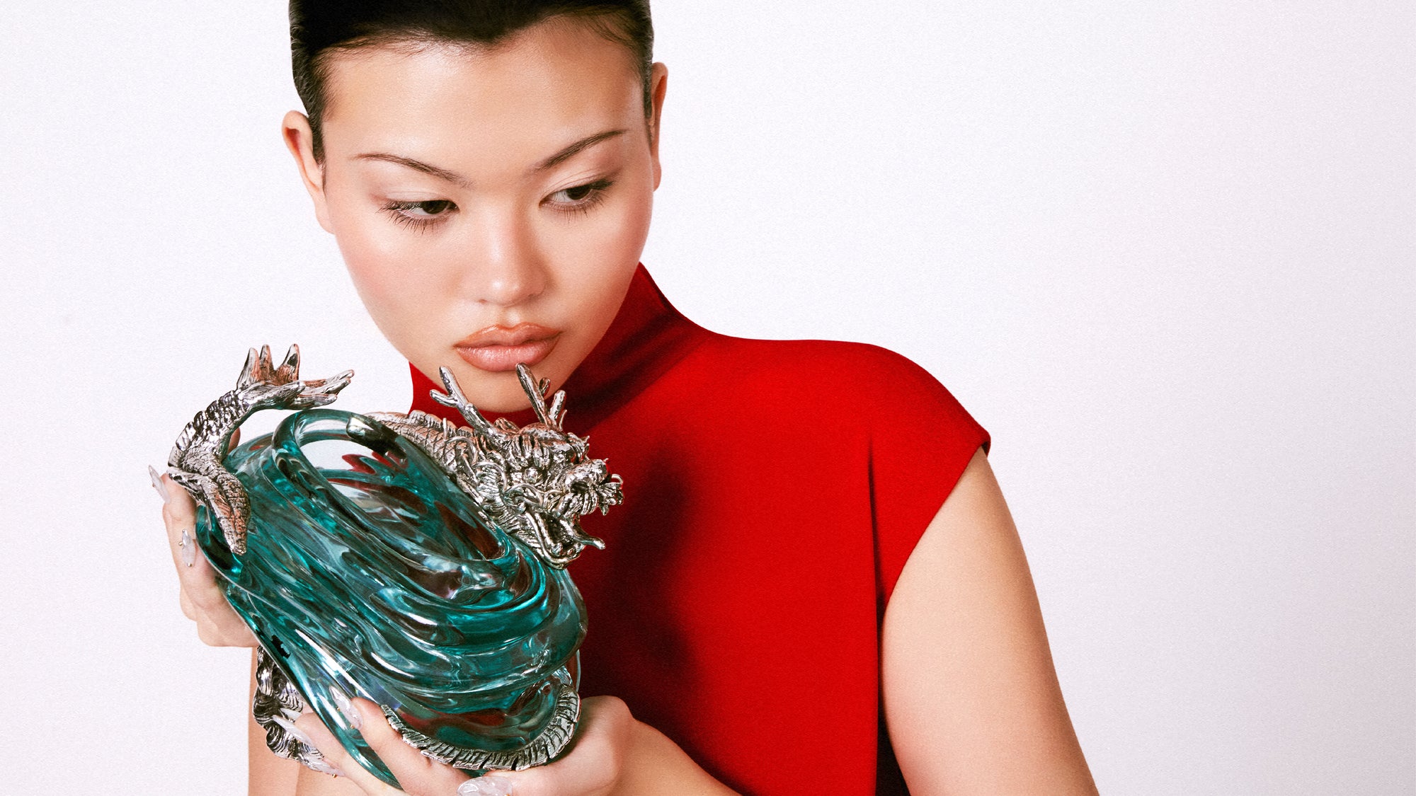 Glass Container with Silver Dragon