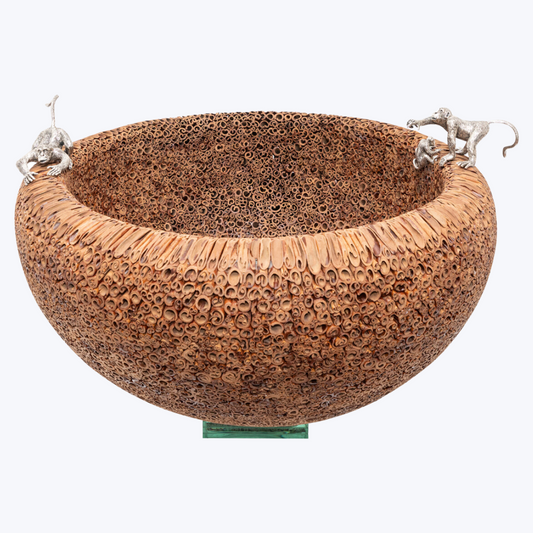 Cinnamon Bowl with Silver Monkeys