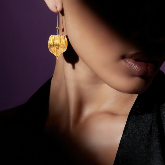 Cape Gooseberry Earrings with Gold Leaf