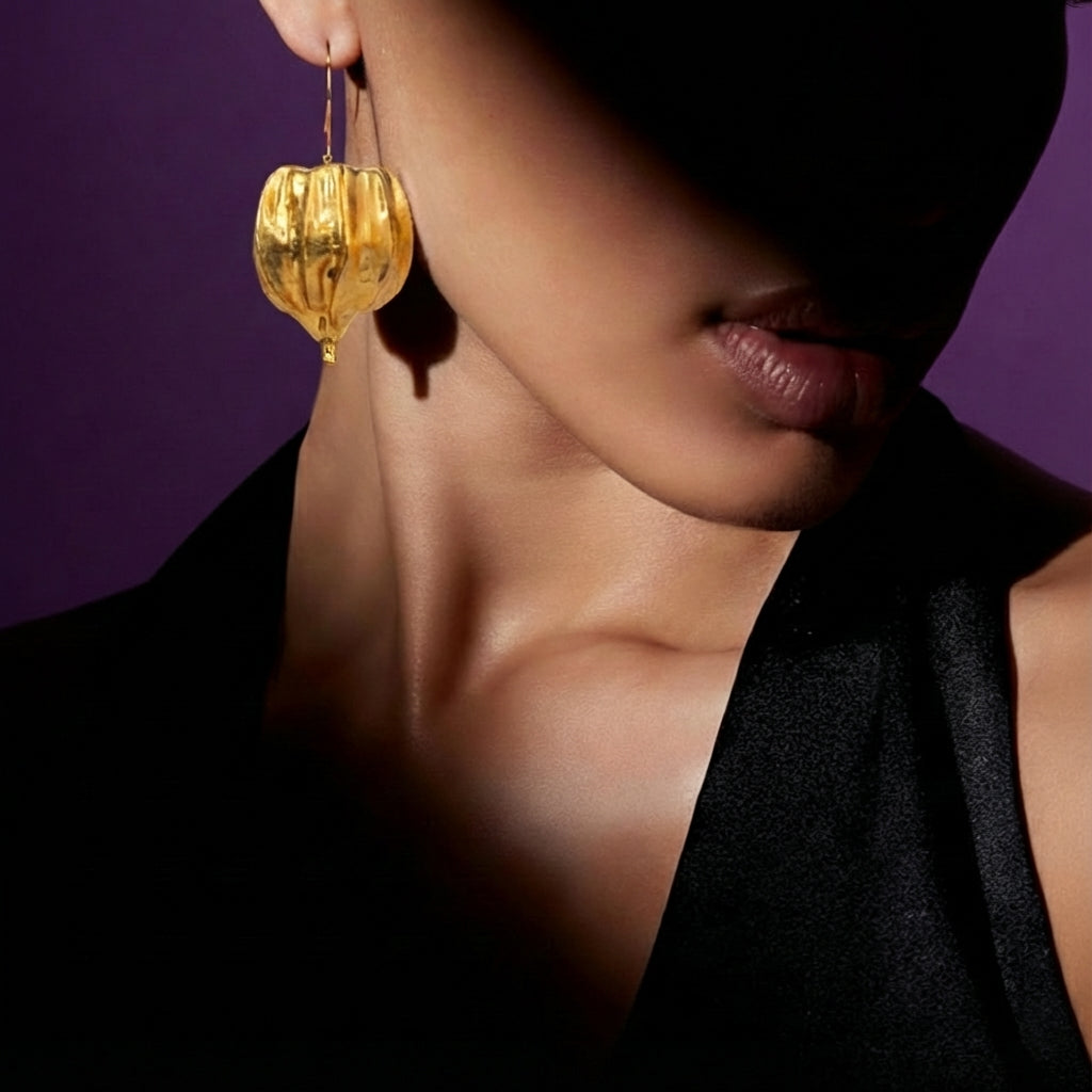 Cape Gooseberry Earrings with Gold Leaf
