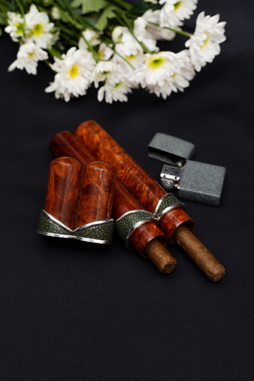 Twin Cigar Barrel with Green Galuchat
