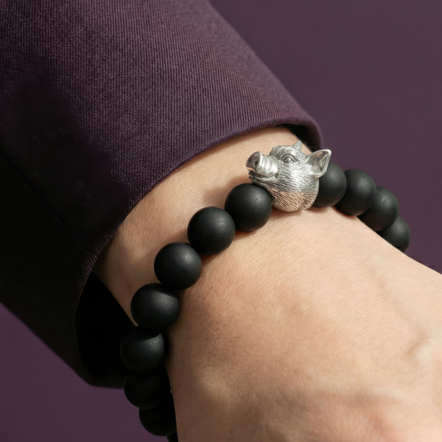 Chinese Zodiac Ebony Bead Bracelet - Year of the Pig