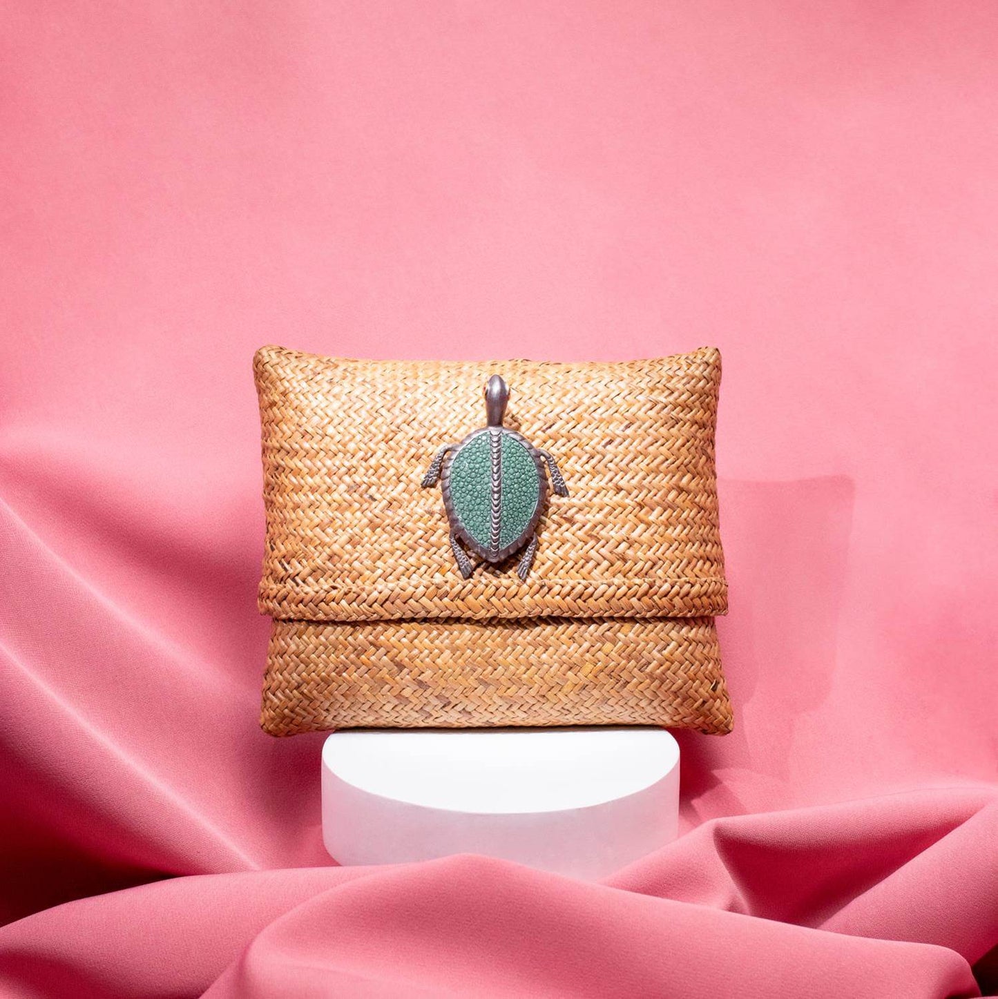 Tropical Woven Handbag with  Turtle