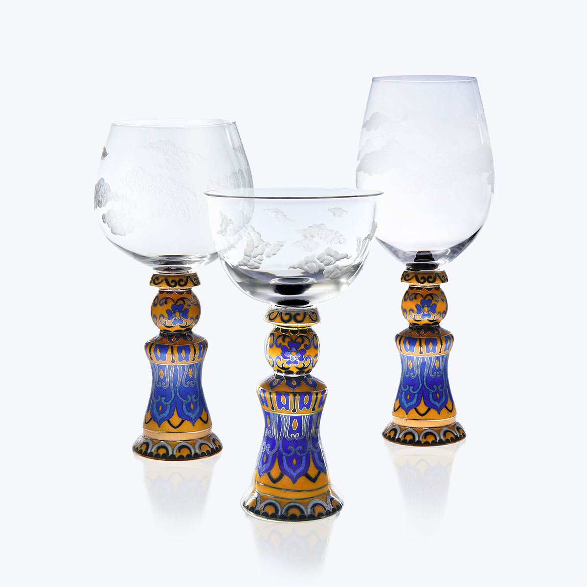 Wine Goblet set with Chinese Cloisonne base (3pcs/set)