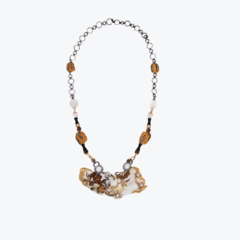 Mother of Pearl  Japanese lacquer necklace with Diamond & Pearl