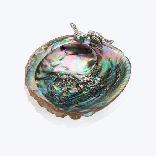 Abalone Shell Bowl with Silver Birds