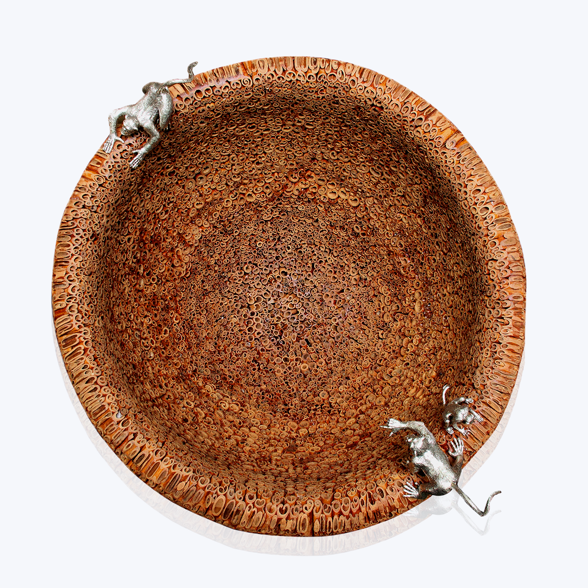 Cinnamon Bowl with Silver Monkeys